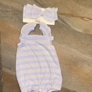 Mabel and Honey adorable Striped Baby Romper with Headband